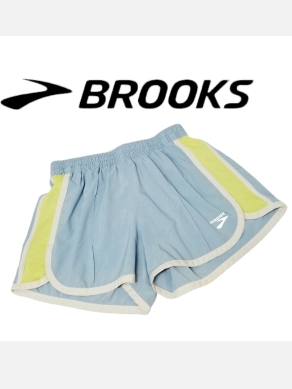 Brooks Running Light Blue & Yellow 3" Split Shorts Sz Small